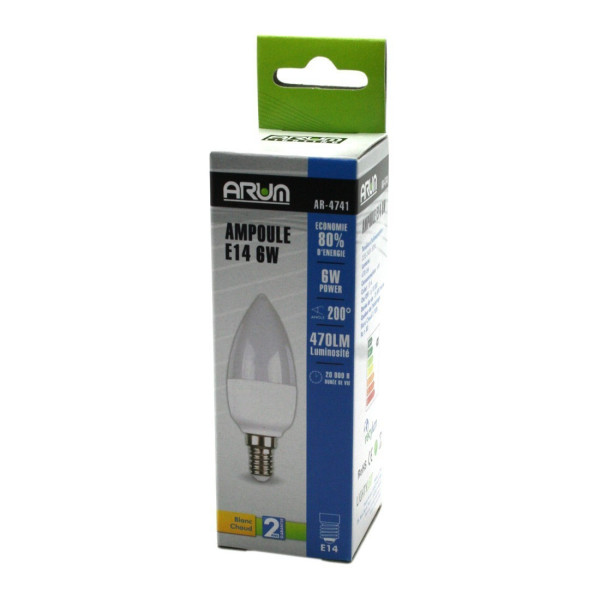 Ampoule LED E14 6W C37 Blanc chaud