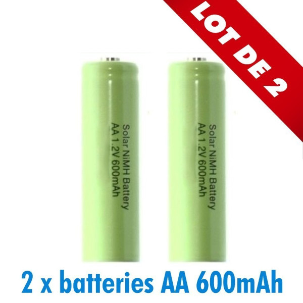 2 batteries piles solaire rechargeables LR6 AA - Ni-MH 600 mAh