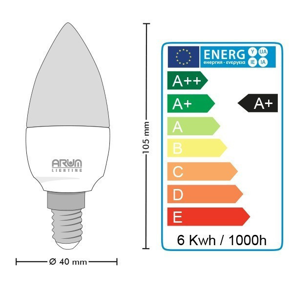 Ampoule LED E14 6W C37 Blanc chaud