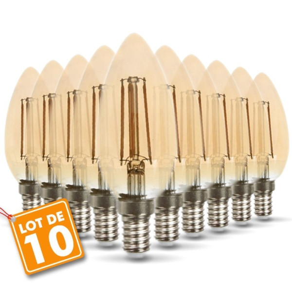Pack de 10 Ampoules LED Flamme Culot E14 4,5W 400 lumens Blanc Chaud