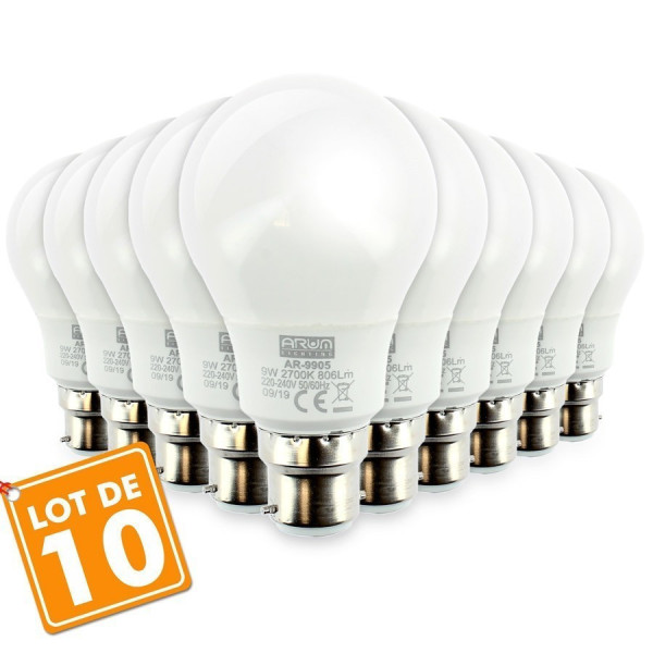 Lot de 10 Ampoules LED B22 9W eq 60W 806lm