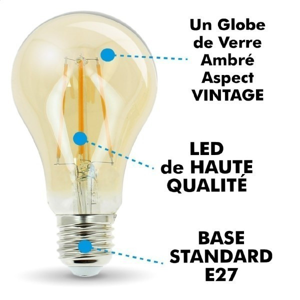 Ampoule LED E27 7W Ambrée Eq 55W