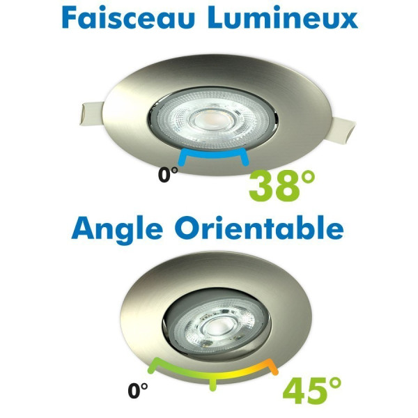 5 Spots Encastrables LED ASTURIE Acier brossé Orientable 5W Eq. 40W