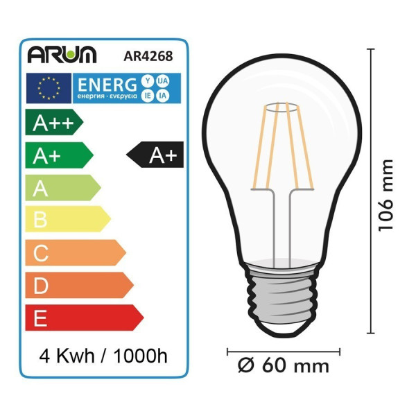 Blister de 3 Ampoules LED E27 4W Filament Equiv 40W