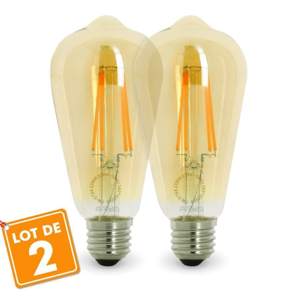 Lot de 2 Ampoules LED E27 4W ST64 2200K Type Edison