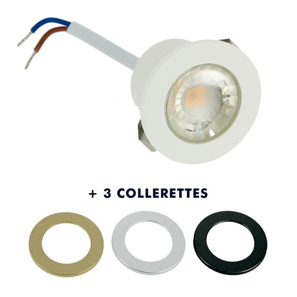 Mini spot encastrable LED 1W IP44 + 3 Collerettes