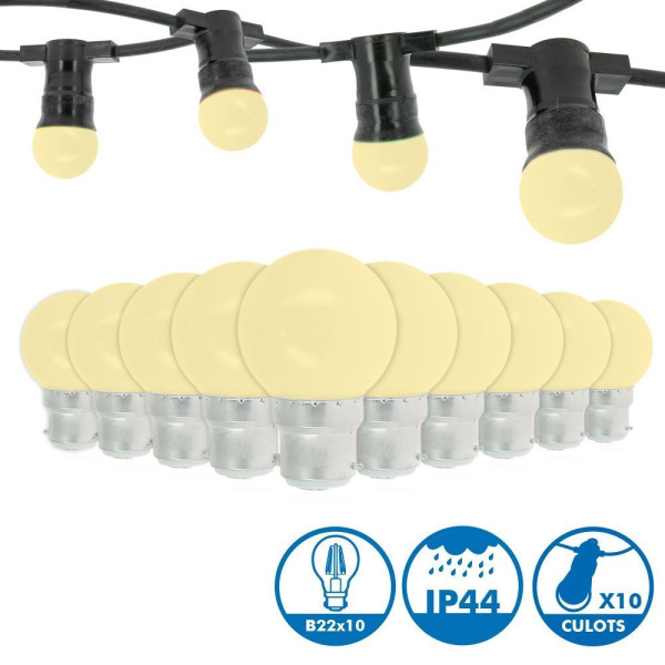 Guirlande Guinguette 10M 10 ampoules LED blanc chaud IP65 extensible