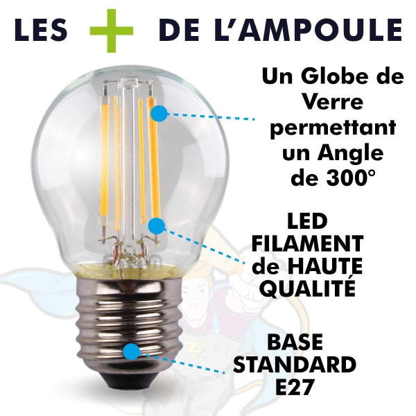 Kit guirlande lumineuse extérieure 10 mètres + 10 ampoules LED E27 1W -  IP44 - Blanc chaud