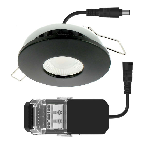 Spot Encastrable LED 8W MILAN CCT IP65 IK07 Collerette Ronde Noire avec  Transformateur Dimmable