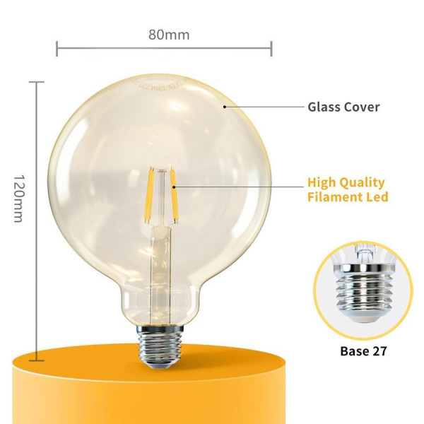 Ampoule LED E27 G80 Ambrée Filament 4W Eq 34W 2200°K