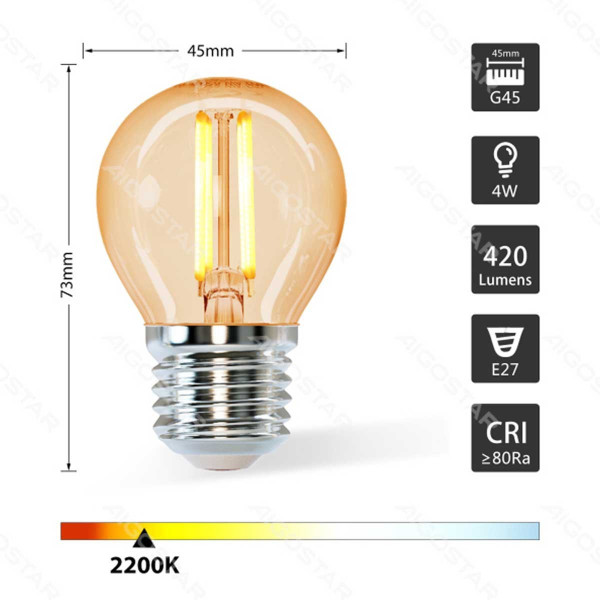 Ampoule LED E27 4W G45 Eq 37W AMBREE